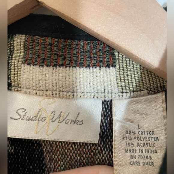 Vintage Studio Works Patchwork Tapestry Jacket Full Zip Fall Brown Leaf Sz Large - Picture 2 of 11